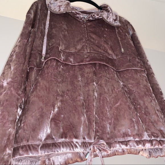 Frank & Oak pink crushed velvet top quarter zip size M soft shiny sweater shirt - Picture 4 of 8
